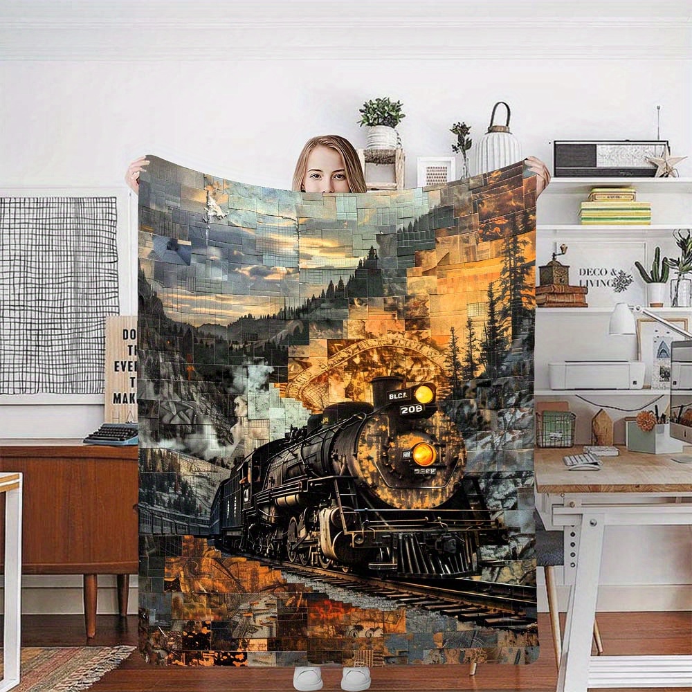 

Forest Train Vintage Oil Painting Pattern 4 Seasons Office Chair Flannel Blanket