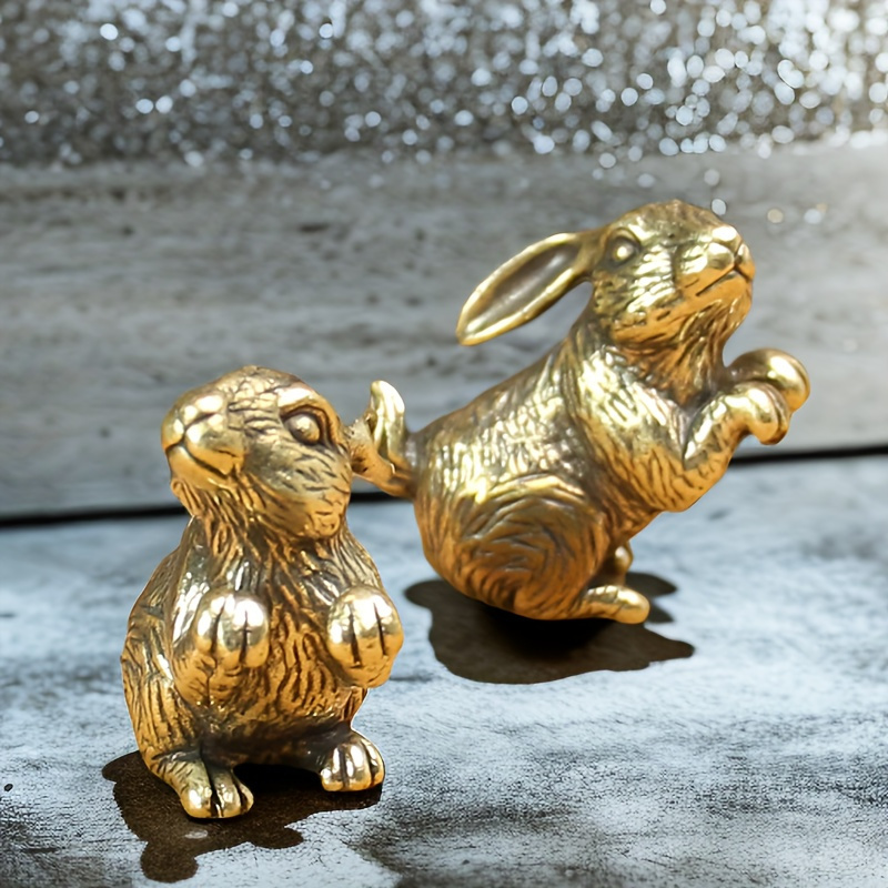 

1pc Brass Standing Rabbit Sculpture, Vintage Metal Animal Ornament, Tabletop Decor For Home, Living Room, Office, Cafe, Halloween & Xmas Decoration