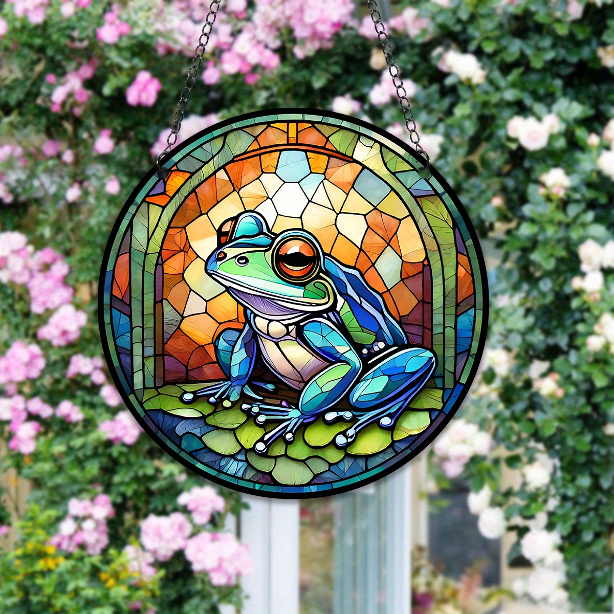 ☆NO.L49☆ステンドグラス風・2Lサイズ・紫陽花・花・猫・雨