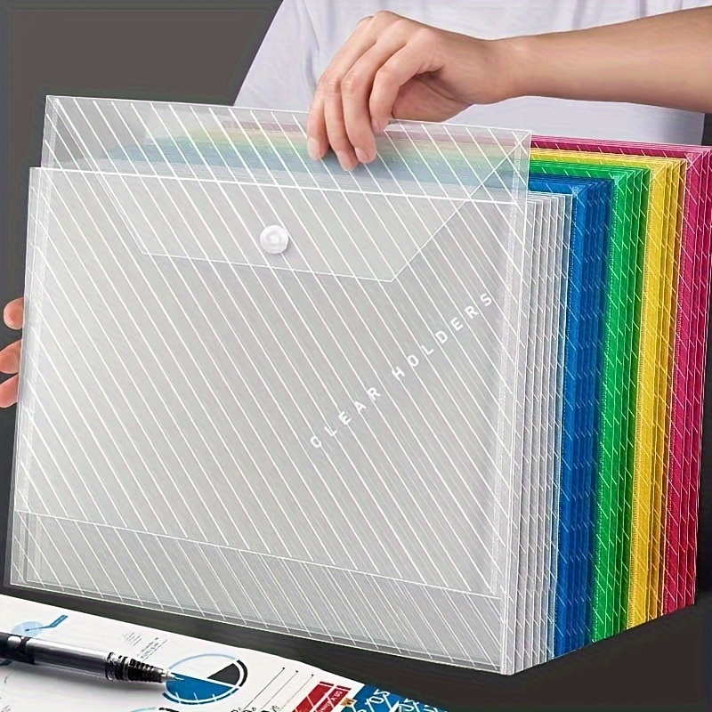 

10pcs File Bag Transparent Plastic Waterproof Large-capacity Button Test Paper Storage Bag Business Office Supplies Student File Information Bag