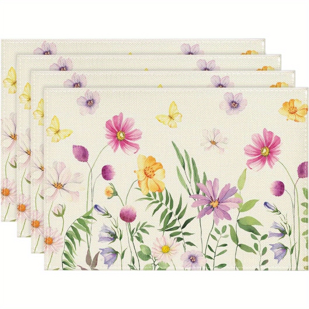 

1/ 4/ 6 Pcs Floral Butterfly Summer Placemats, Seasonal Spring Placemats For Party Kitchen Dining Summer Decoration, Table Supplies, Dining Table Decor