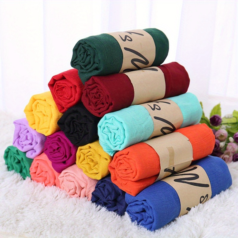 

Solid Color Crinkled Scarf Thin Breathable Shawl Elegant Style Sunscreen Hijab For Women