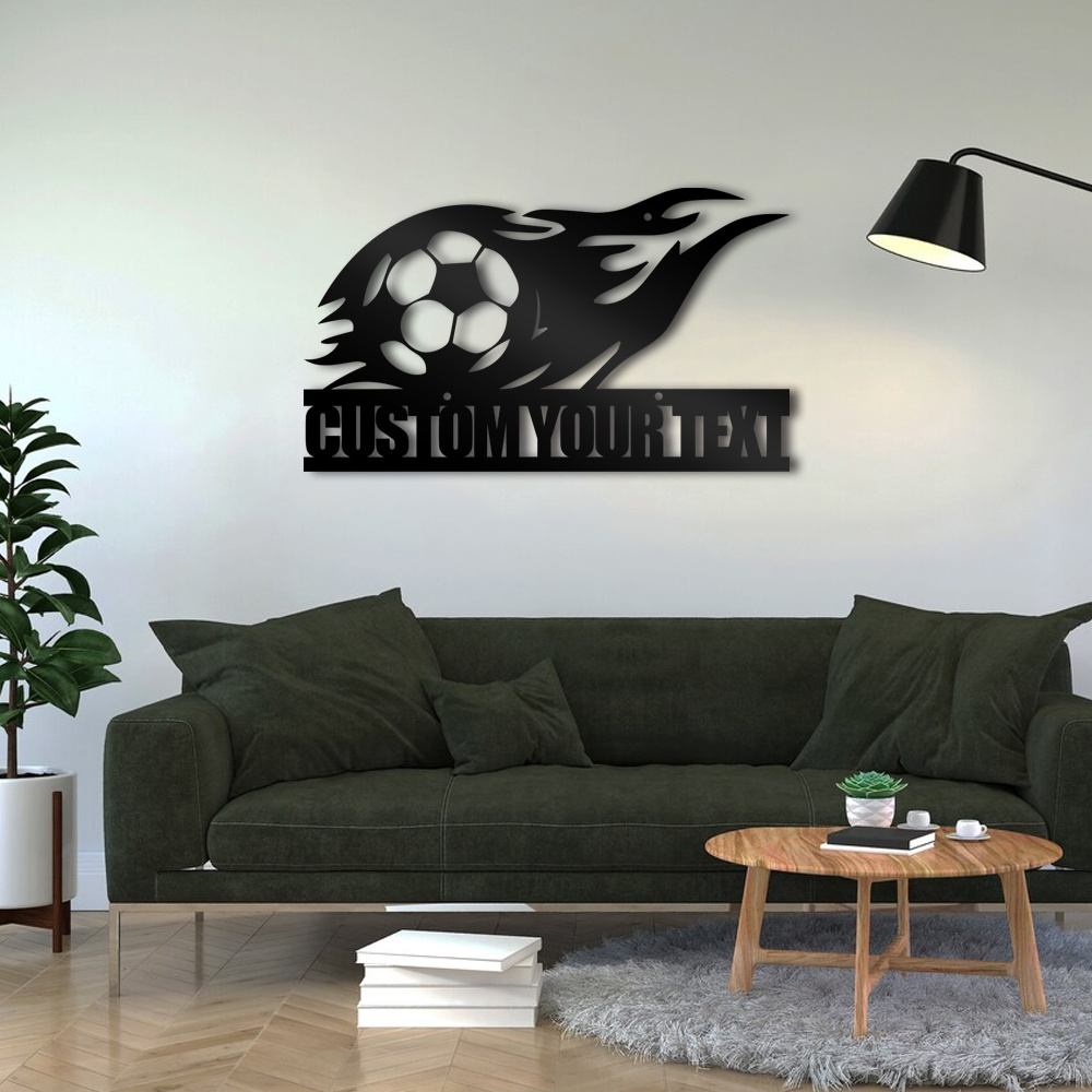 

1pc Customizable Soccer Fire Wall Sign With Player Name, Classic Style, Personalized Home & Room Decor, Ideal Gift For Soccer Enthusiasts And Players