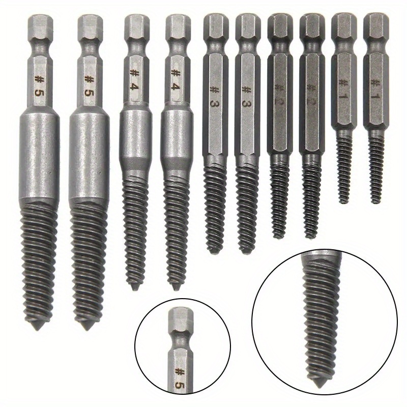 

10pcs Screw Extractor Set, Hex Shank, Broken Head Bolt Remover, Stripped Screwdriver Kit For Electric Drill, Durable Tool Set For Damaged Screws Removal