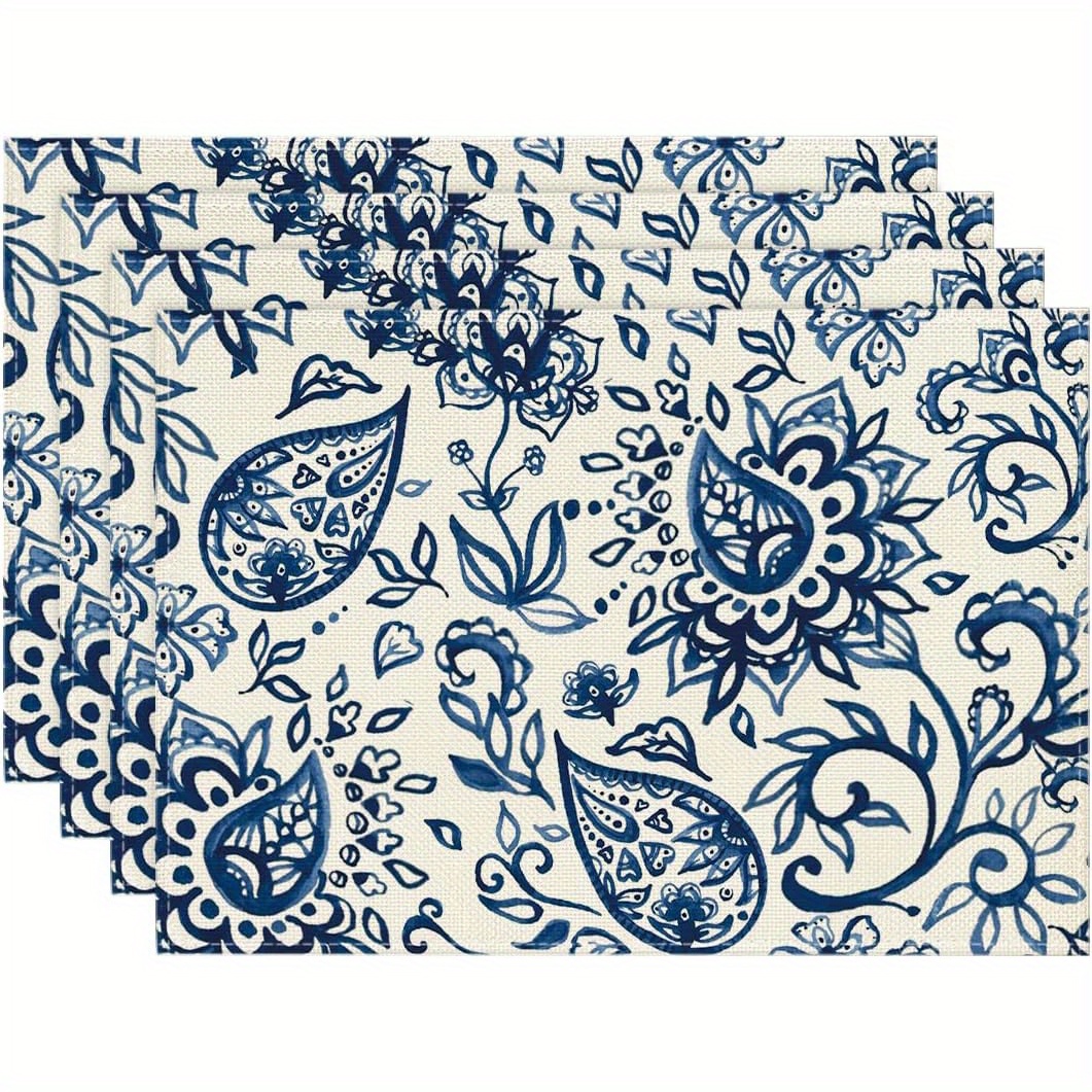 

1/4/6pcs Floral Paisley Placemats, Seasonal Spring Table Mats For Party Kitchen Dining Decoration For Hotel
