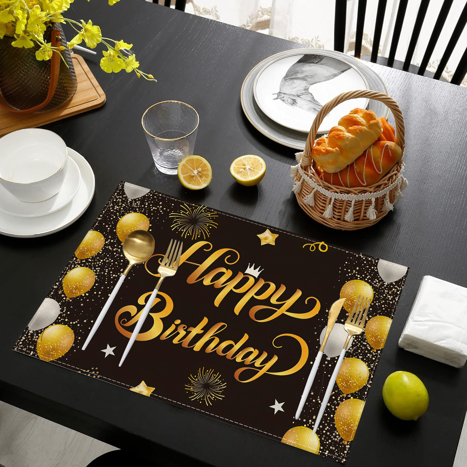 

1/4/6pcs Balloons Fireworks Happy Birthday Placemats, Table Mats For Party Kitchen Dining Decoration For Hotel