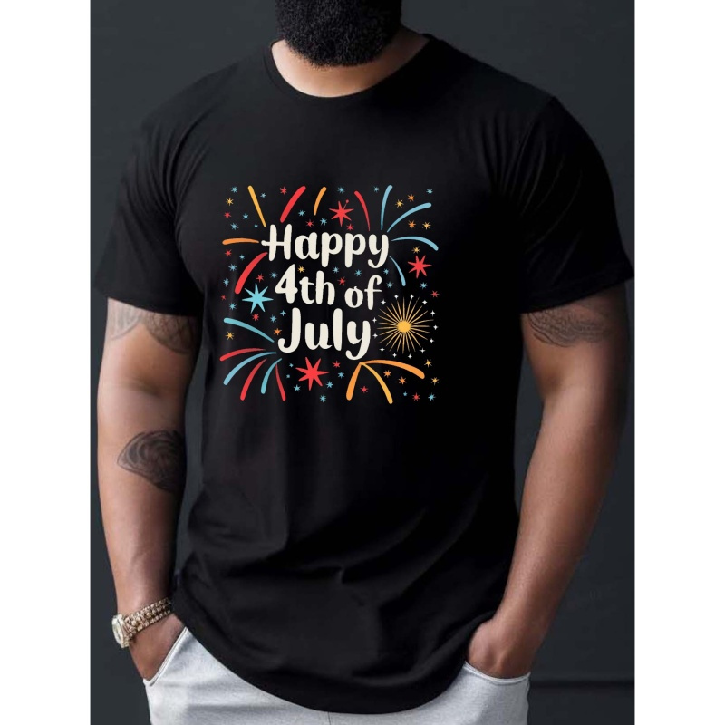 

Trendy 4th Of July Letter Print, Men's Graphic Design Crew Neck T-shirt, Casual Comfy Tees For Summer, Men's Clothing Tops For Daily Gym Workout Running