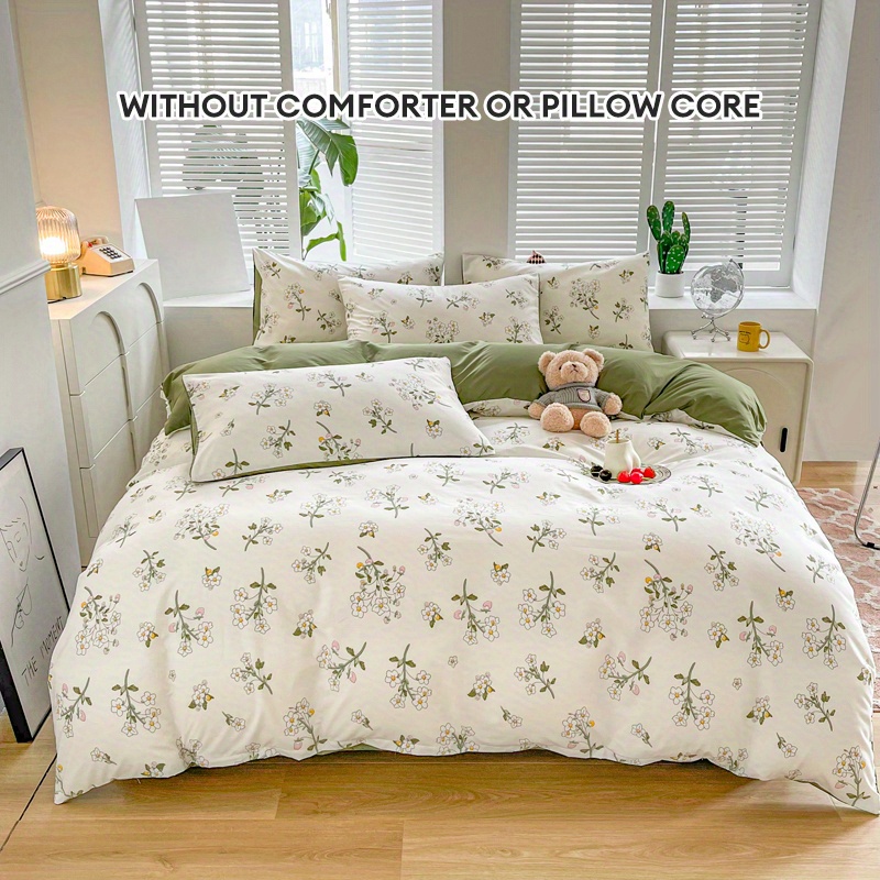 

3pcs Floral Duvet Cover Set, Fresh Green Leaves And White Flowers Pattern, Soft Hypoallergenic Bedding, Includes 1 Duvet Cover And 2 Pillowcases (no Core)