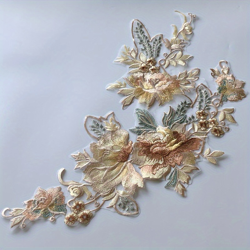 E-shop Organza Pfingstrose Blumen Stickerei Patch für Kleiderdekoration, Cheongsam Verzierung und Handnähte