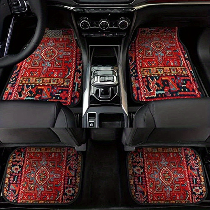 

4pcs Retro Pattern Car Foot Pad Fashionable Simple Non-slip Dirt Resistant Easy To Clean Universal Foot Pad