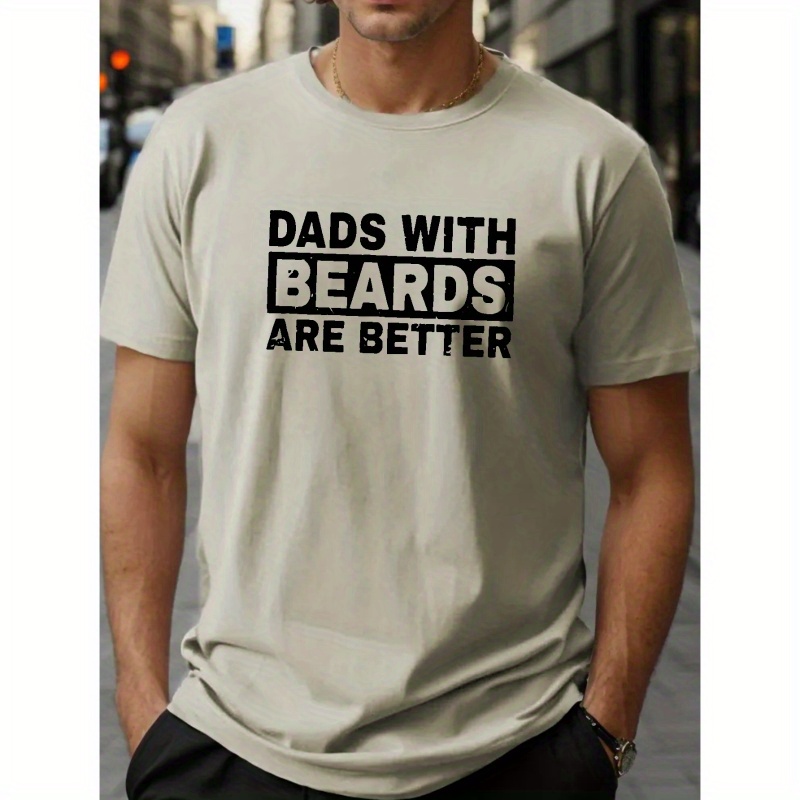 

Plus Size, 'dads With Beards' Letter Print Men's Trendy T-shirt, Casual Sports Loose Tee Daily Summer Tops For Big & Tall