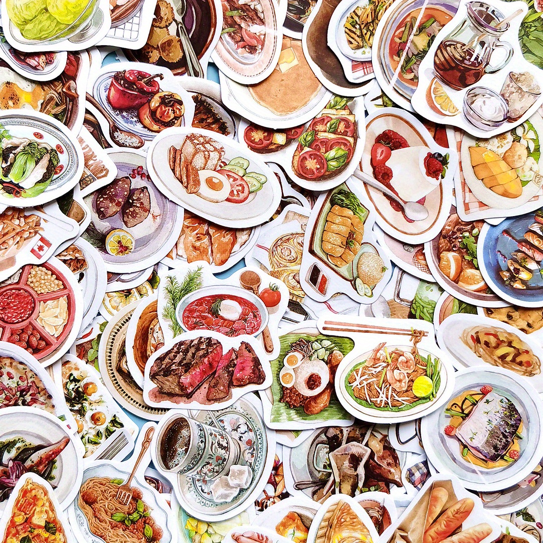 

100pcs Food Stickers With Hand-drawn Illustrations, Featuring Sushi And Desserts. Each Sticker Has A Unique Design And Is Self-adhesive, Suitable For Decorating Laptops, Phone Cases, Notebooks