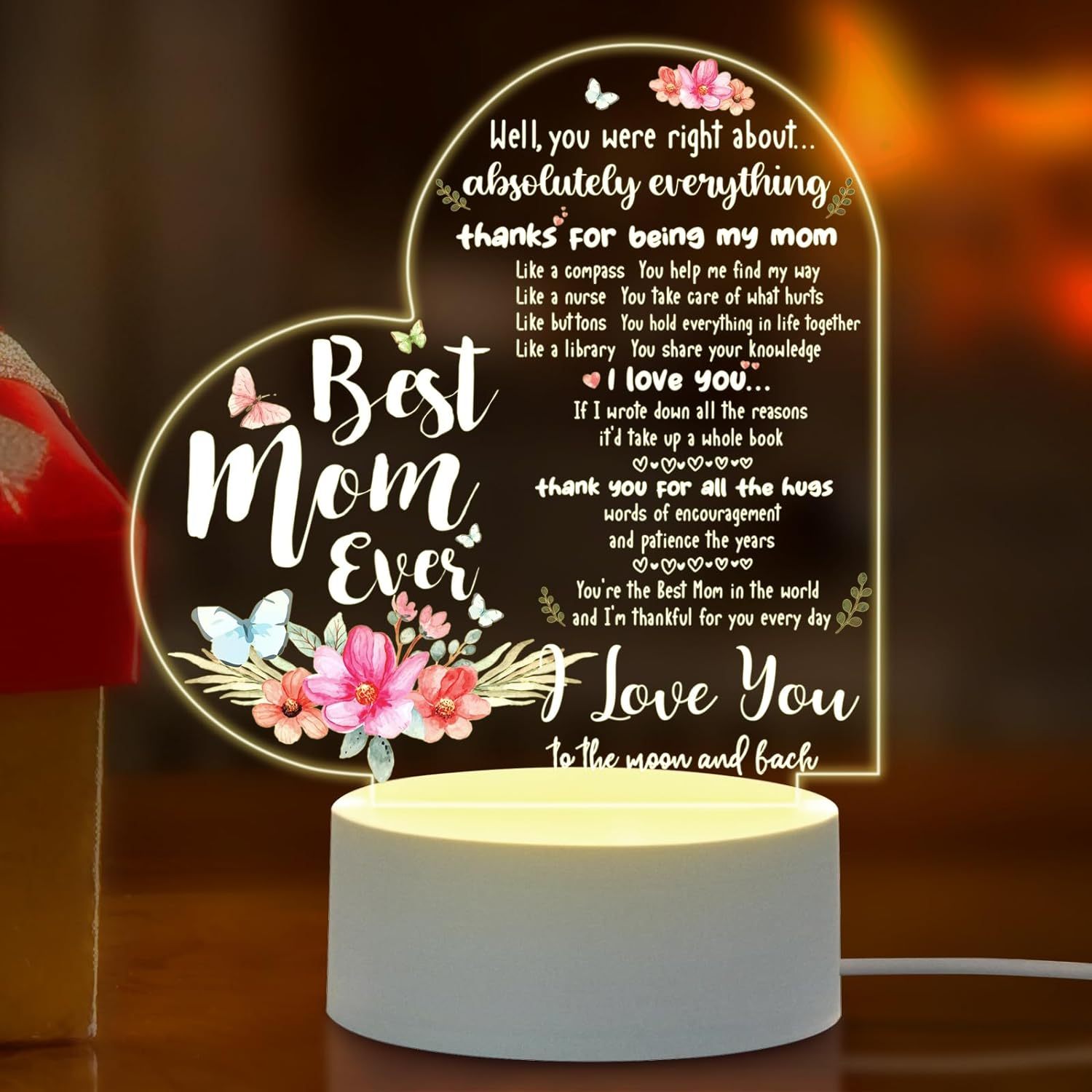 

Gifts For Mom From Daughter Son, Acrylic Night Light Gift For Mom, Best Mom Ever Gifts From Daughter, Mother's Day Gift, Mom Birthday Gifts
