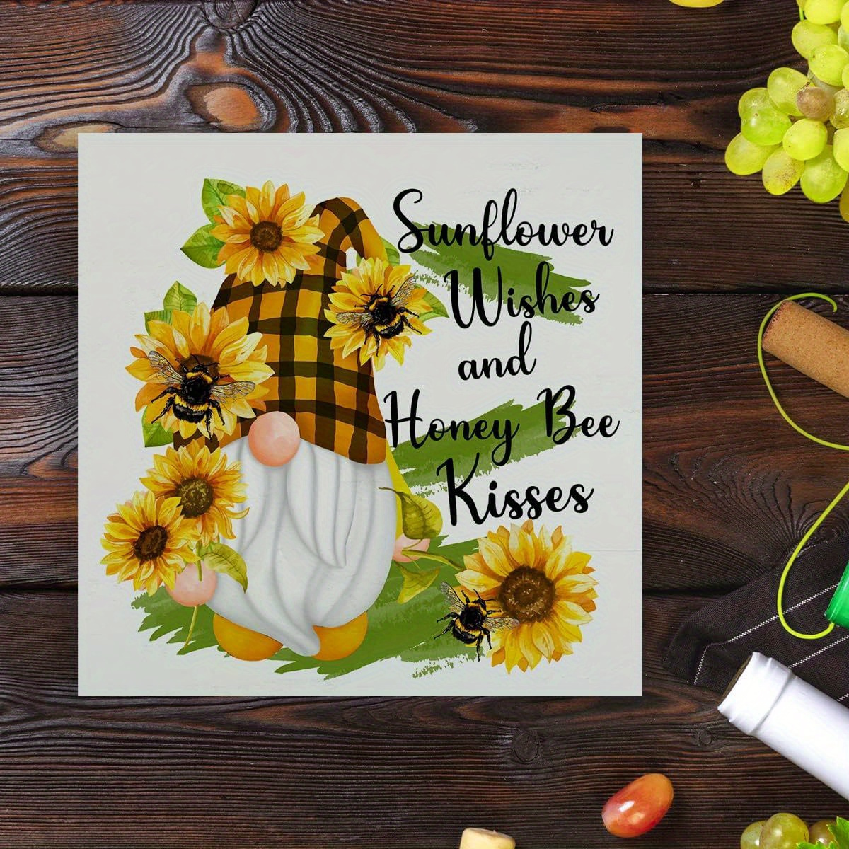 

1pc With Sunflower & "honey Bee " Sign - 3.96" Pvc Rustic Desk Ornament, Spring/summer Home Decor, Shelves, And Tiered Trays - Festival Gift, Home Decor