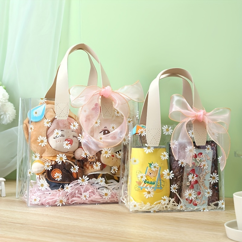 

1pc Daisy Transparent Tote Bag, Plastic Gift Bag Jelly Bag, Pvc Toiletry Bag