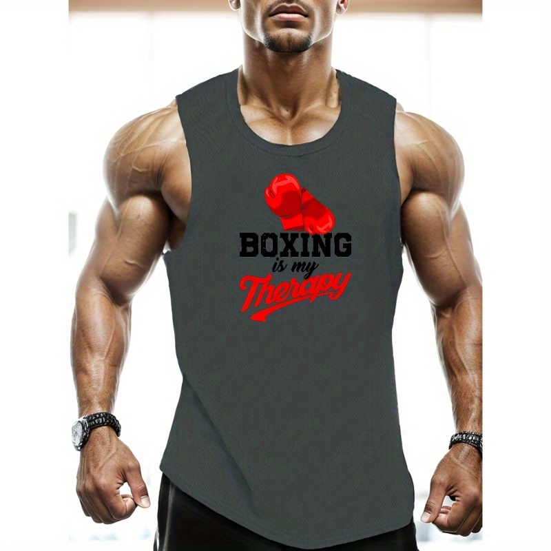 

Plus Size Men's Boxing Is My Therapy Graphic Print Tank Top, Causal Fashion Sleeveless Tees Sports Fitness, Men's Clothing