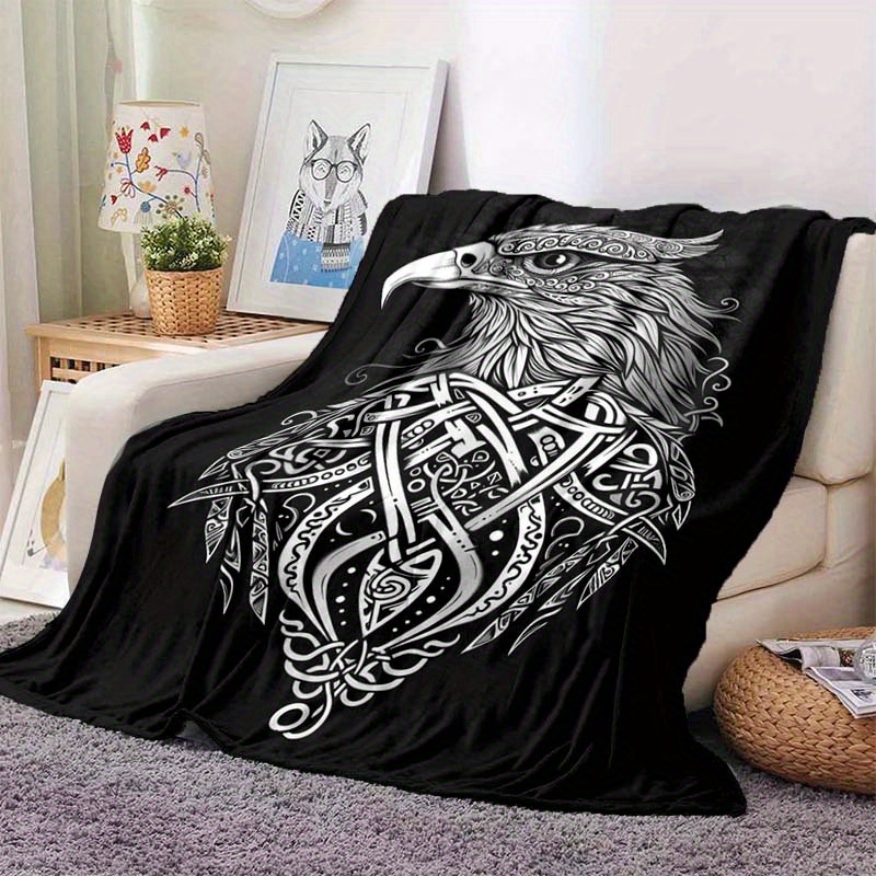 

Viking-inspired Eagle Art Pattern Cozy Nap Blanket All-season Office Chair Flannel Throw Blanket