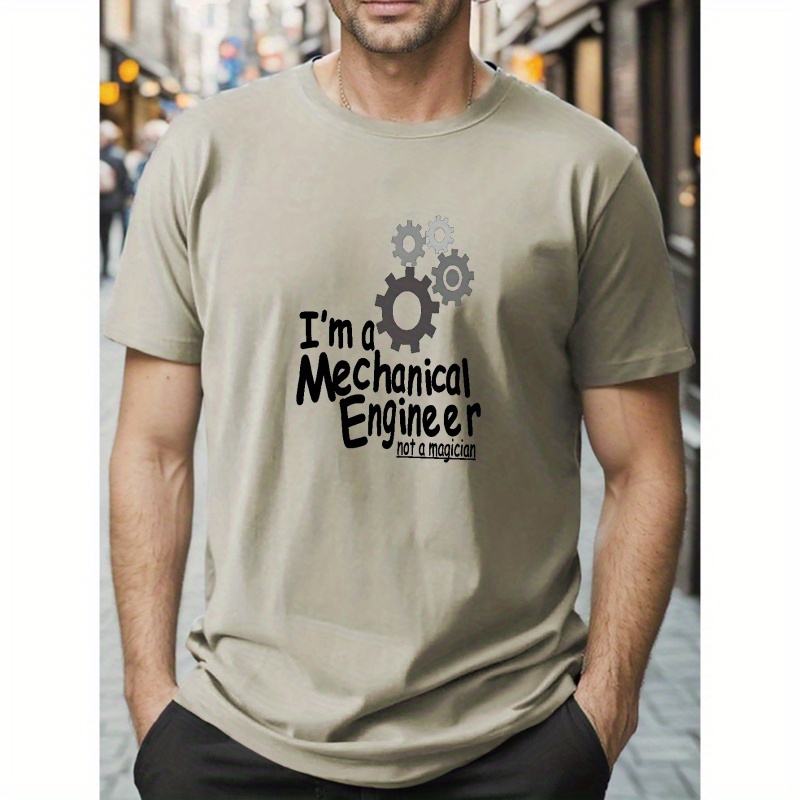 

Plus Size, 'i Am A Mechanical Engineer' Print Men's T-shirt, Casual Sports Loose Tee Daily Summer Tops For Big & Tall