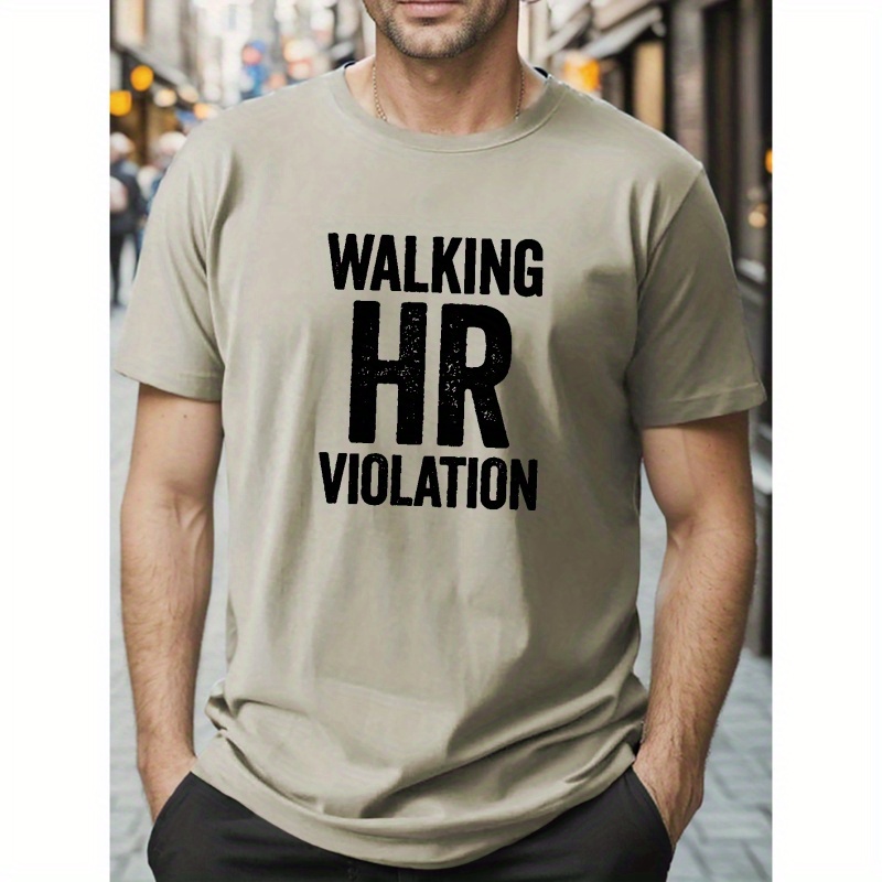 

Plus Size, 'walking Hr' Print Men's Creative T-shirt, Sports Loose Casual Tee Daily Summer Tops For Big & Tall