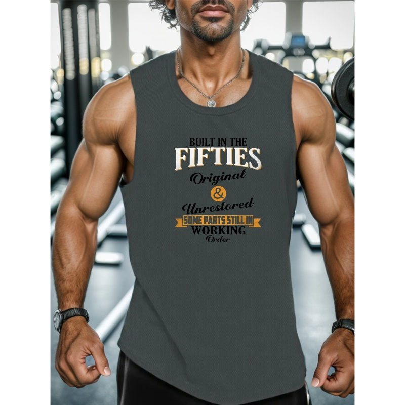 

Fifties Print Summer Men's Quick Dry Moisture-wicking Breathable Tank Tops Athletic Gym Bodybuilding Sports Sleeveless Shirts For Workout Running Training Men's Clothing