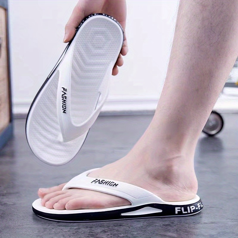 

Men's Alphabet Design Thong Sandals, Casual Non Slip Flip-flops For Indoor Outdoor Beach Shower, Spring And Summer