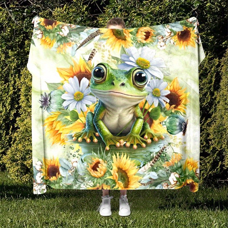 

Yellow Daisy With Cute Big Eyes Frog Fashion Art Pattern 4 Seasons Office Chair Flannel Blanket