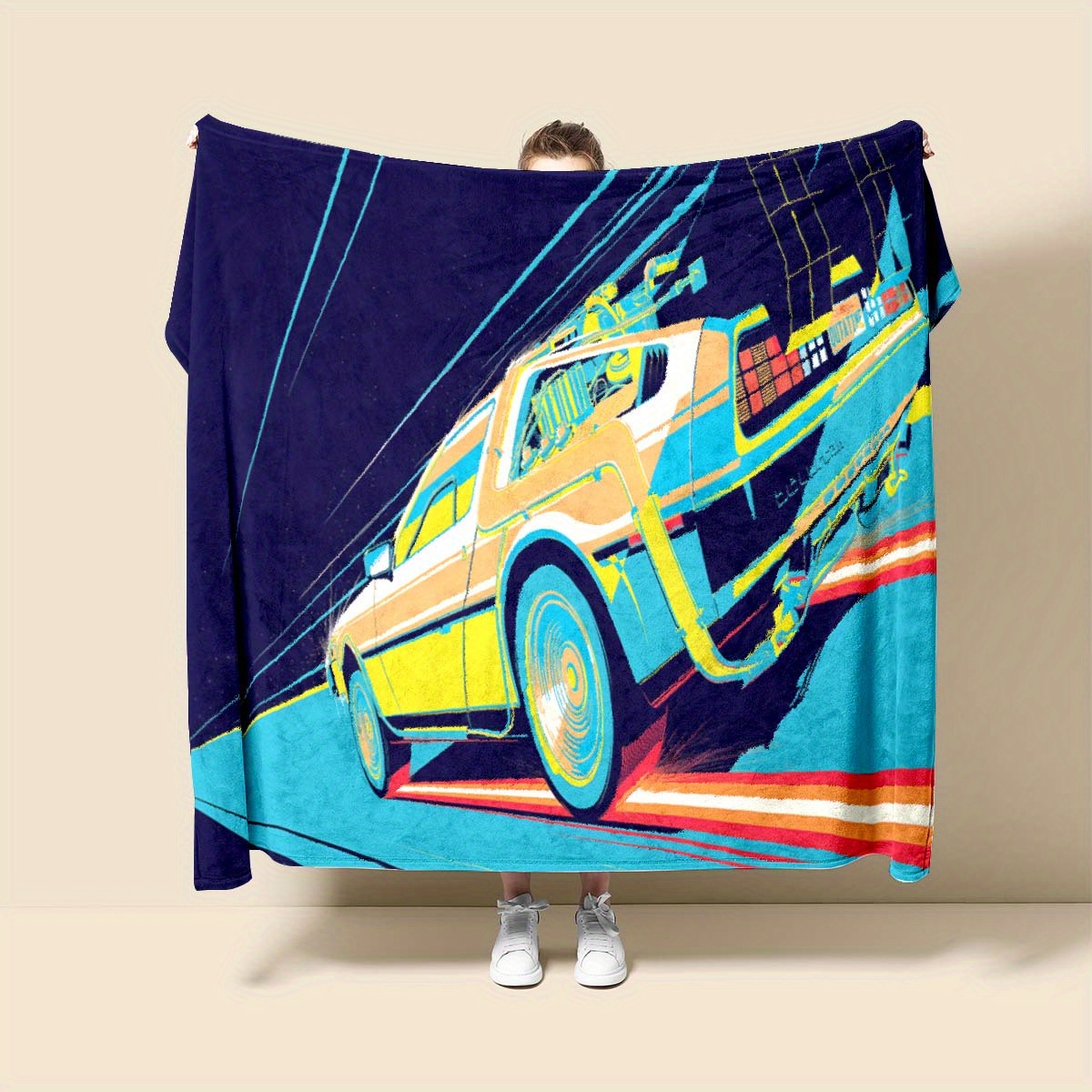 

Soft Nap Blanket With Future Car Art Pattern, Suitable For All Seasons, And A Flannel Wool Blanket For Office Chairs.