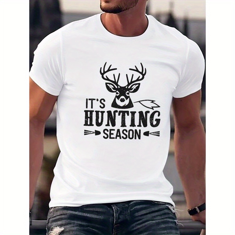 

It's Hunting Season Print Tees For Men, Casual Crew Neck Short Sleeve T-shirt, Comfortable Breathable T-shirt