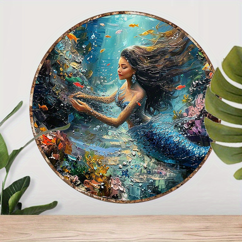 

1pc 8x8inch(20x20cm) Round Aluminum Sign Metal Sign Mermaid Tin Sign Vintage Decor Nostalgic Vintage Metal Wall Decor