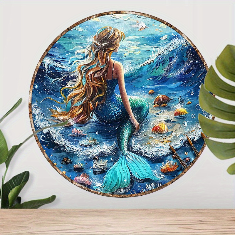 

1pc 8x8inch(20x20cm) Round Aluminum Sign Metal Sign Mermaid Bathroom Tin Sign Vintage Wall Decor Nostalgic Vintage Metal Wall Decor