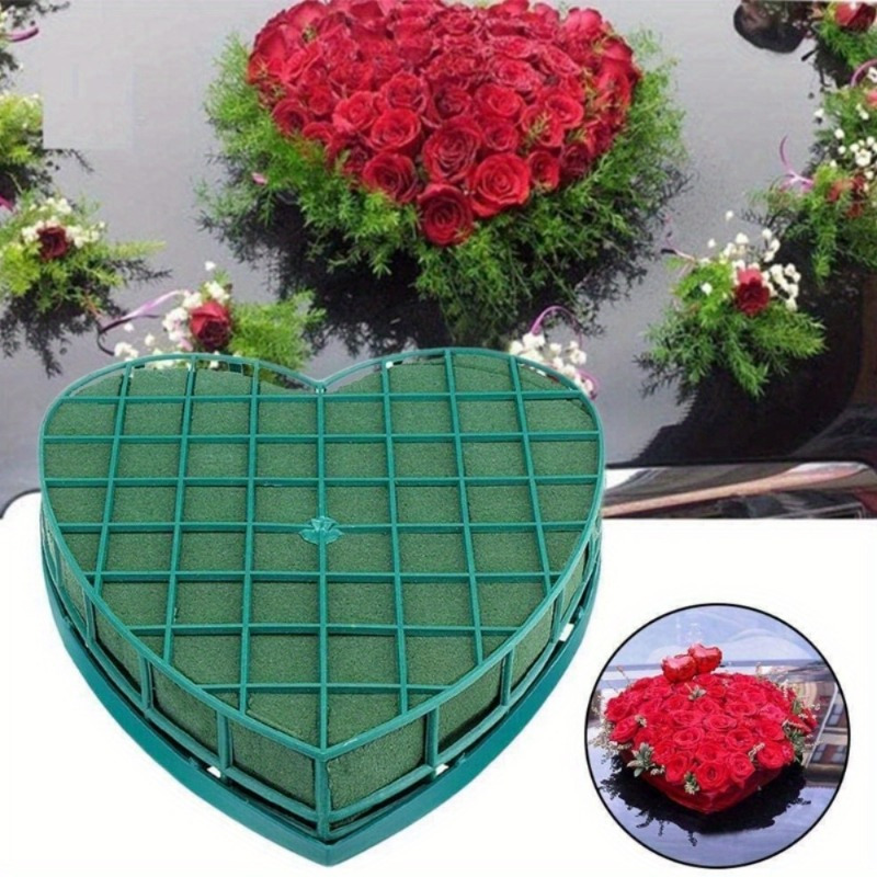 

1pc Heart-shaped Floral Foam Bricks, Flower Clay Wedding Car Decor Heart Shape Flower Foam Cage With Suction Cup, Block Mud For Wedding Party Decor Supplies
