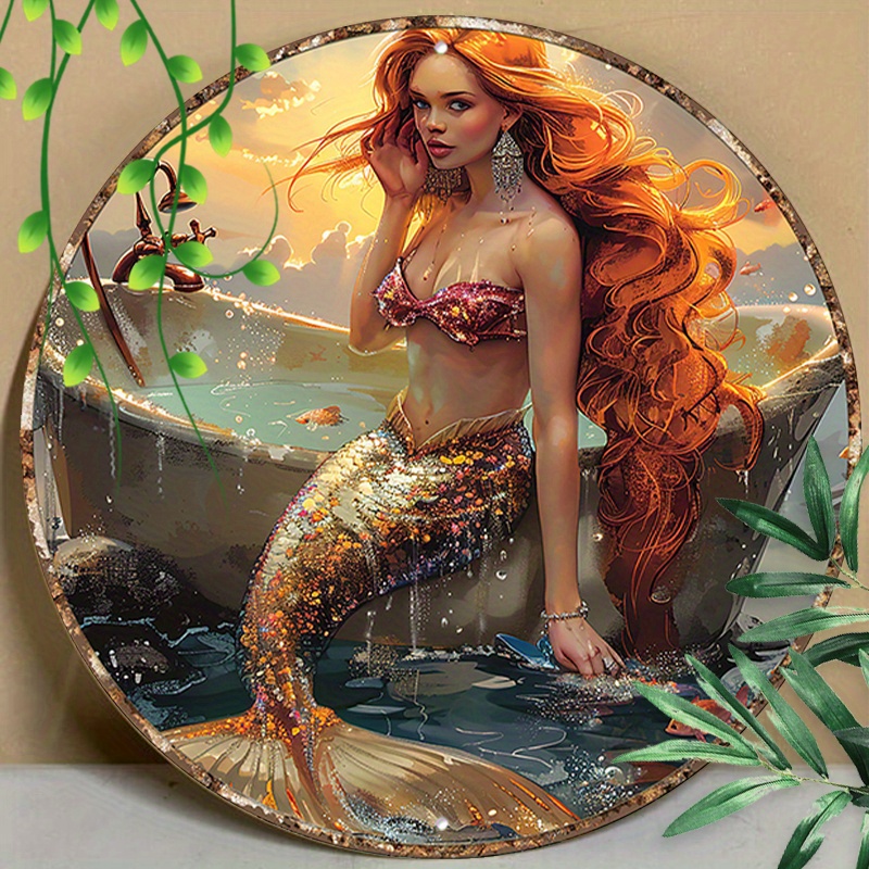 

1pc 8x8inch (20x20cm) Round Aluminum Sign Metal Sign Be A Mermaid In A Sea Vintage Wall Decor Backyard Garage Man Cave Shed Office