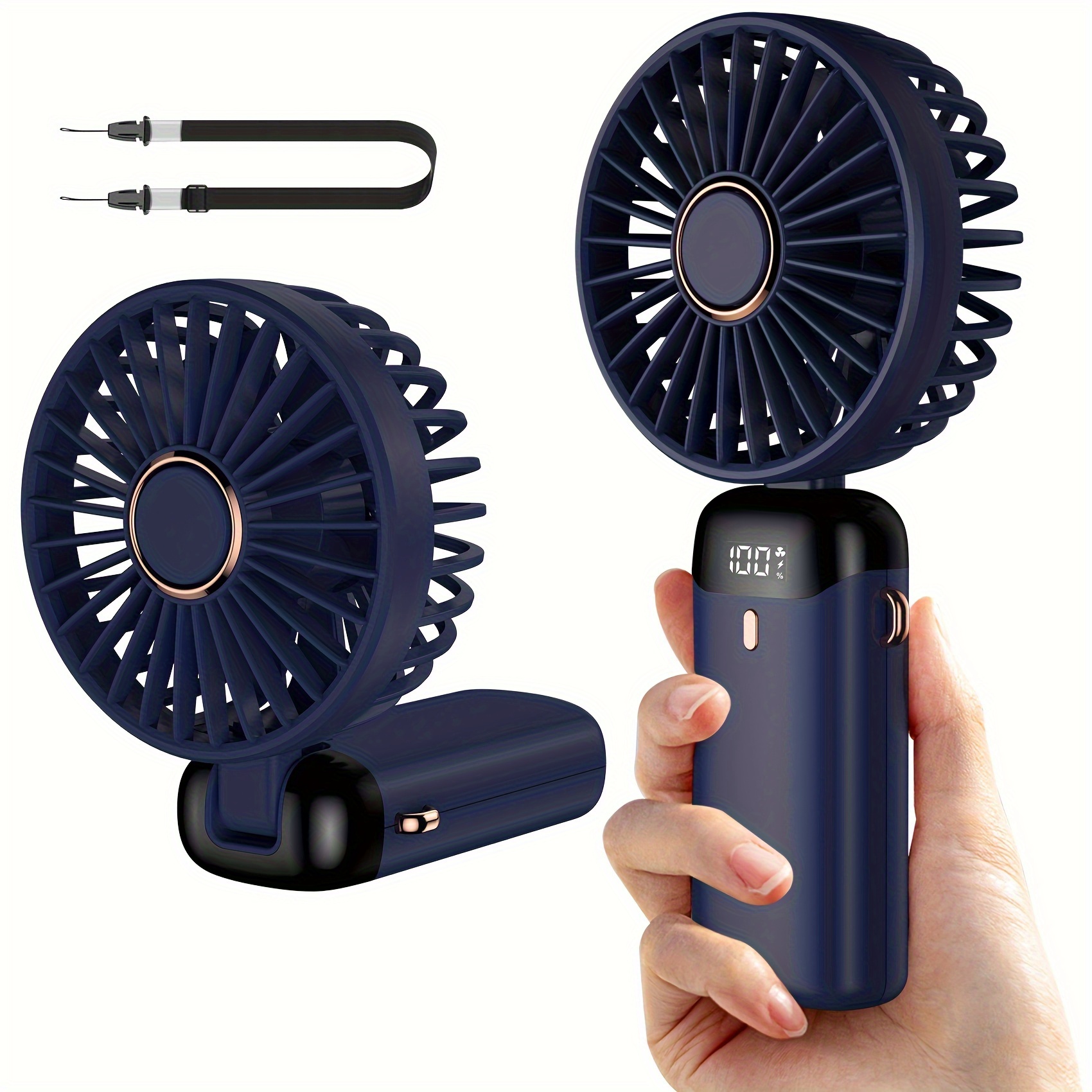 

1pc Usb Handheld Fan, Mini Portable Folding Small Fan, Rechargeable 5 Speeds, Battery Operated Mini Fan, Led Display, Suitable For Office Bedroom Outdoor Travel Camping