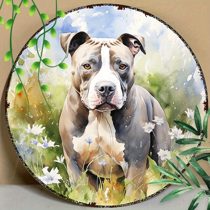 

1pc 8x8inch(20x20cm) Round Aluminum Sign Metal Sign Funny Signs American Staffordshire Terrier Summer Outdoor For Home Decor, Garden Decor