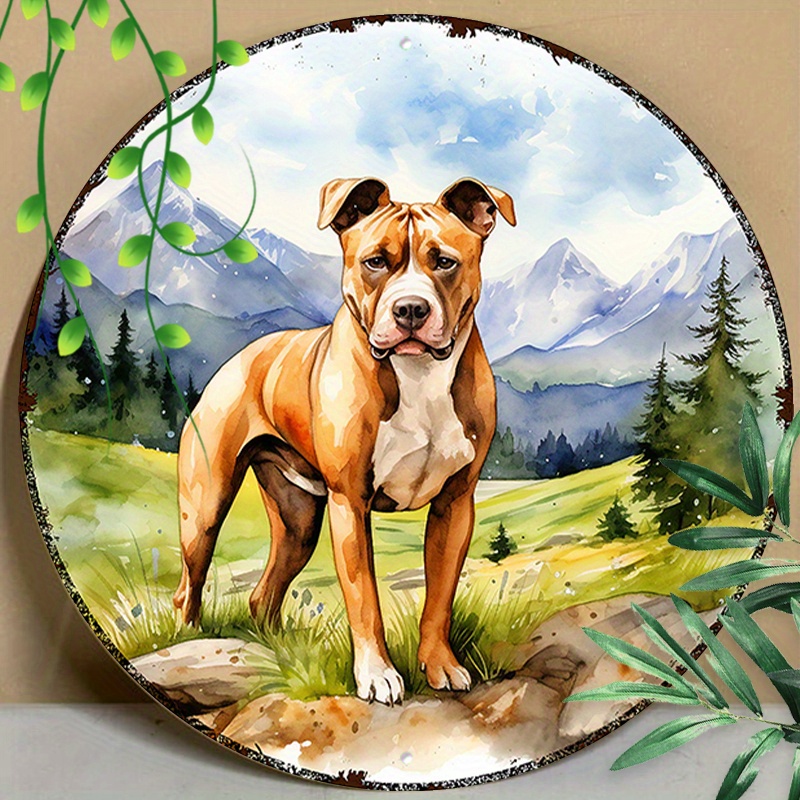

1pc 8x8inch(20x20cm) Round Aluminum Sign Metal Sign Funny Signs American Staffordshire Terrier Summer Outdoor For Livingroom Wall Art, Room Decor