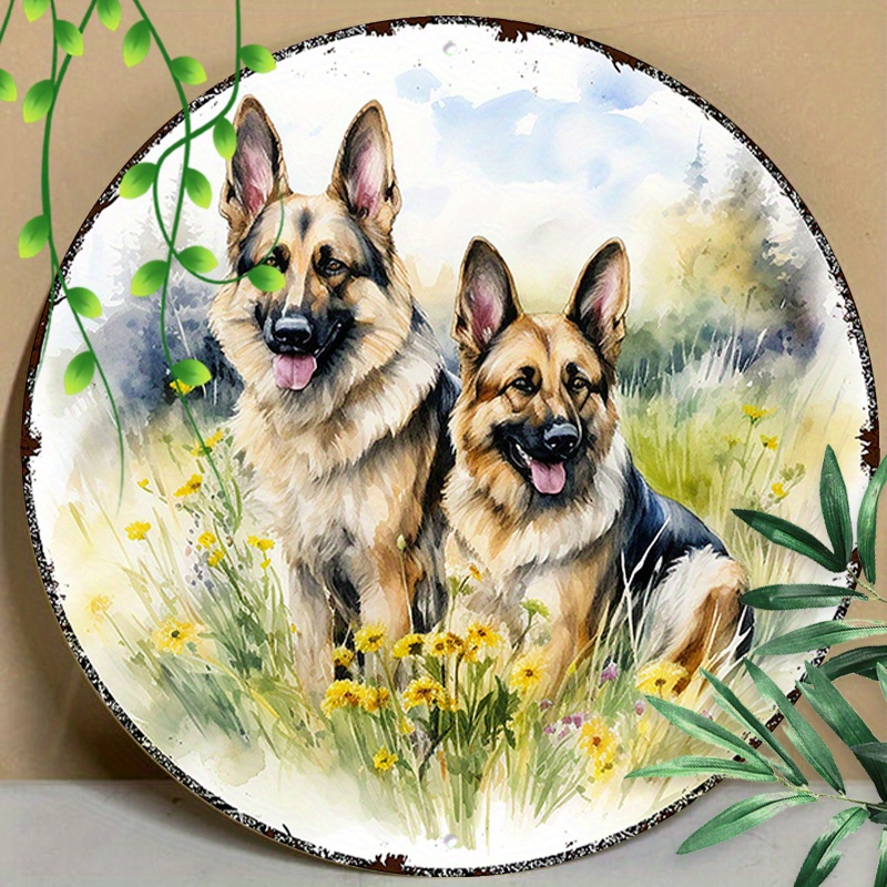 

1pc 8x8inch (20x20cm) Round Aluminum Sign Metal Sign Funny Signs German Shepherd Dogs Summer Outdoor For Home Decor, Garden Decor