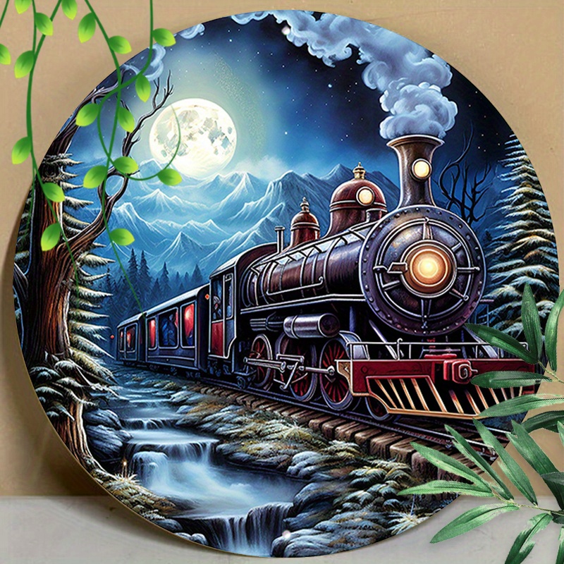 

1pc 8x8inch (20x20cm) Round Aluminum Sign Metal Sign Funny Train Wreath Decorations Sign For Kitchen Coffee Cafe Decor