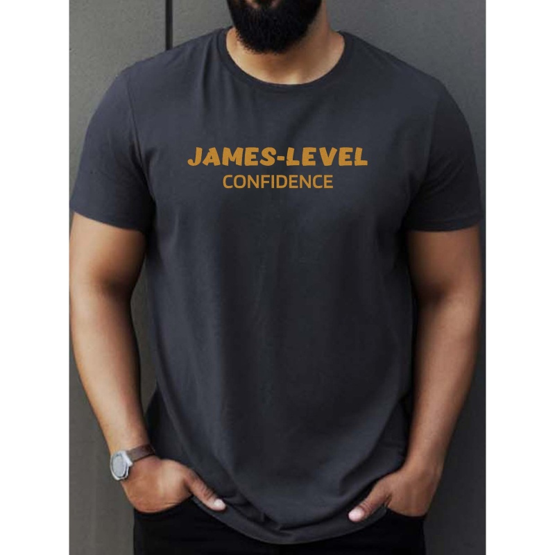 

james-level Confidence" Print Crew Neck T-shirt For Men, Casual Short Sleeve Top, Men's Clothing