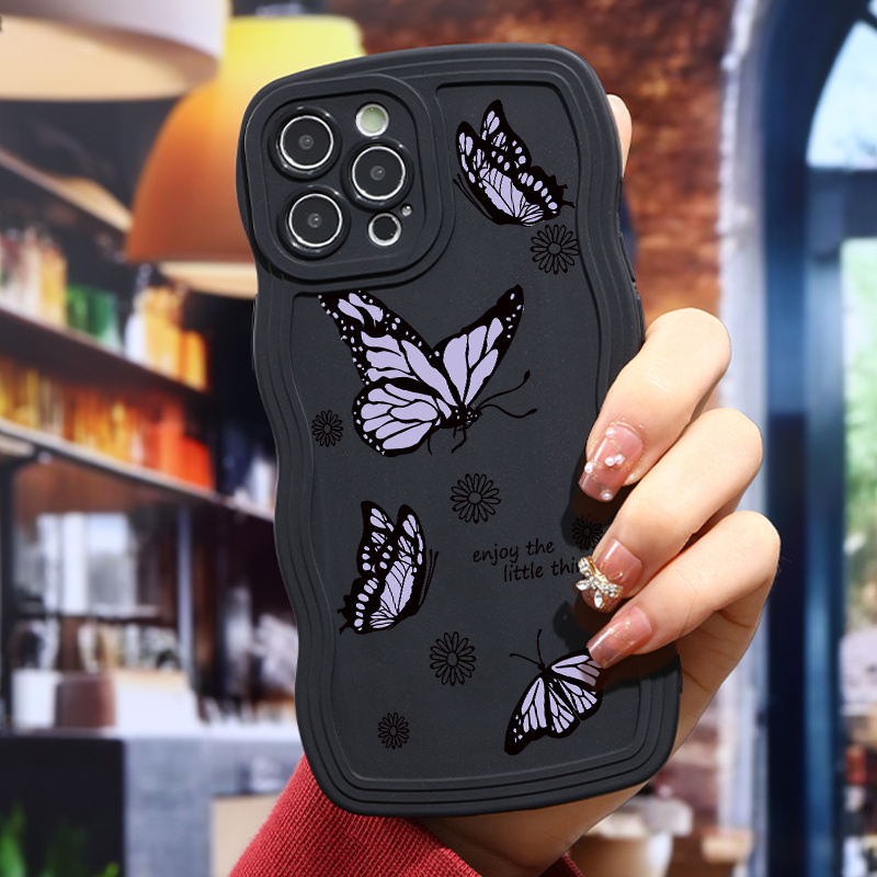 

Silicone Shockproof Purple & Black Butterfly Phone Case For 11 12 13 14 15 Pro Max For X Xs Max Xr 7 8 Plus 7p 8p