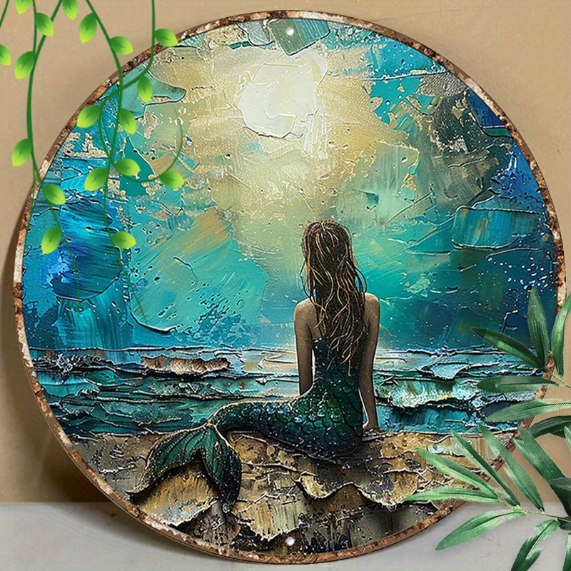 

1pc 8x8inch(20x20cm) Round Aluminum Sign Metal Sign Mermaid And Into The Ocean Tin Signs Sign For Home Decor