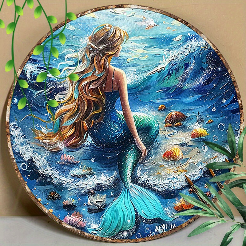 

1pc 8x8inch(20x20cm) Round Aluminum Sign Metal Sign Mermaid Bathroom Tin Sign Vintage Wall Decor Nostalgic Vintage Metal Wall Decor