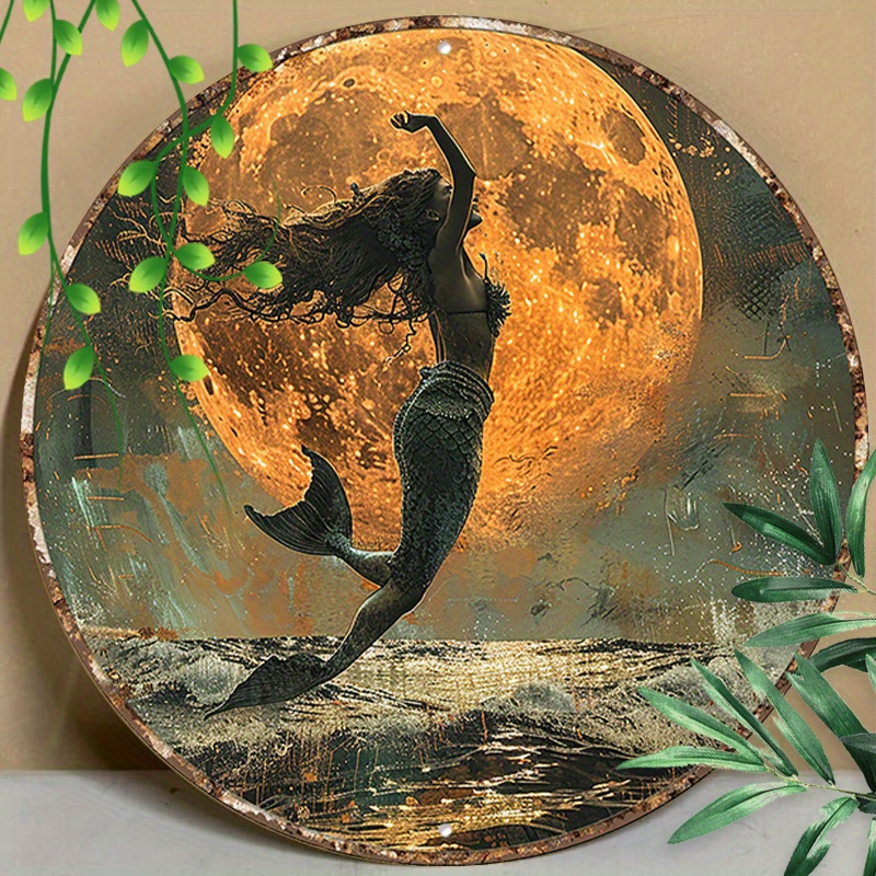 

1pc 8x8inch(20x20cm) Round Aluminum Sign Metal Sign Mermaid Bathroom Tin Sign Wall Decor Yard Indoor Outdoor Decor