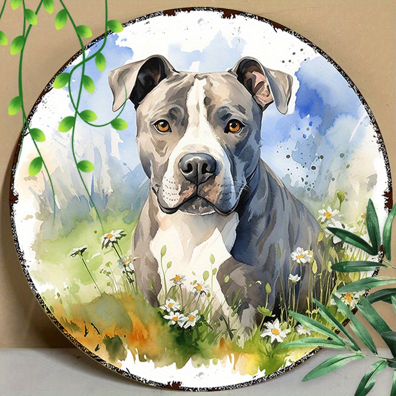 

1pc 8x8inch(20x20cm) Round Aluminum Sign Metal Sign Metal Sign American Staffordshire Terrier Summer Outdoor For Room Decor, Garden Decor