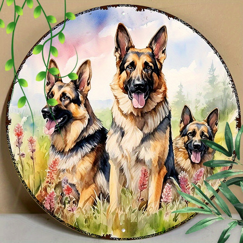 

1pc 8x8inch (20x20cm) Round Aluminum Sign Metal Sign Metal Sign German Shepherd Dogs Summer Outdoor For Home Decor, Wall Decor