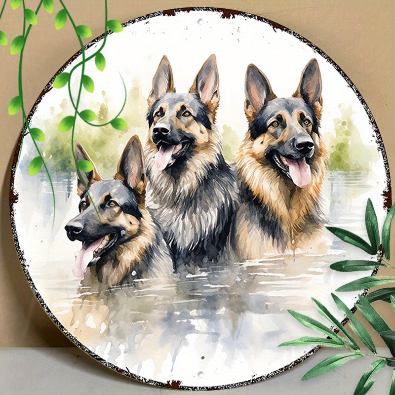 

1pc 8x8inch(20x20cm) Round Aluminum Sign Metal Sign Metal Sign German Shepherd Dogs Summer Outdoor For Wall Decor, Restaurant Decor