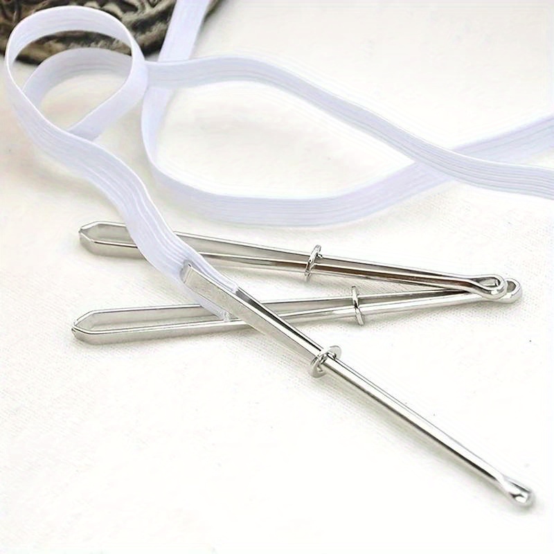 

2pcs Stainless Steel Garment Clips With Elastic Band, Fabric Diy Sewing Tools, Cross-stitch Threader, And Rope Elastic Clamp For Crafting And Tailoring