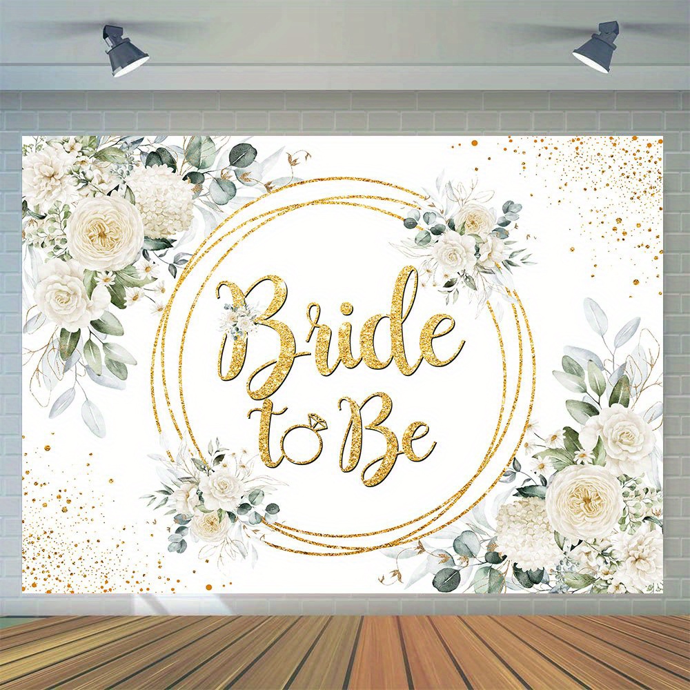 

1pc Bridal Shower Photography Backdrop, Vinyl Green And Gold Eucalyptus Leaves White Rose Flowers Photo Engagement Party Decoration Cake Table Banner Photo Booth Studio Prop