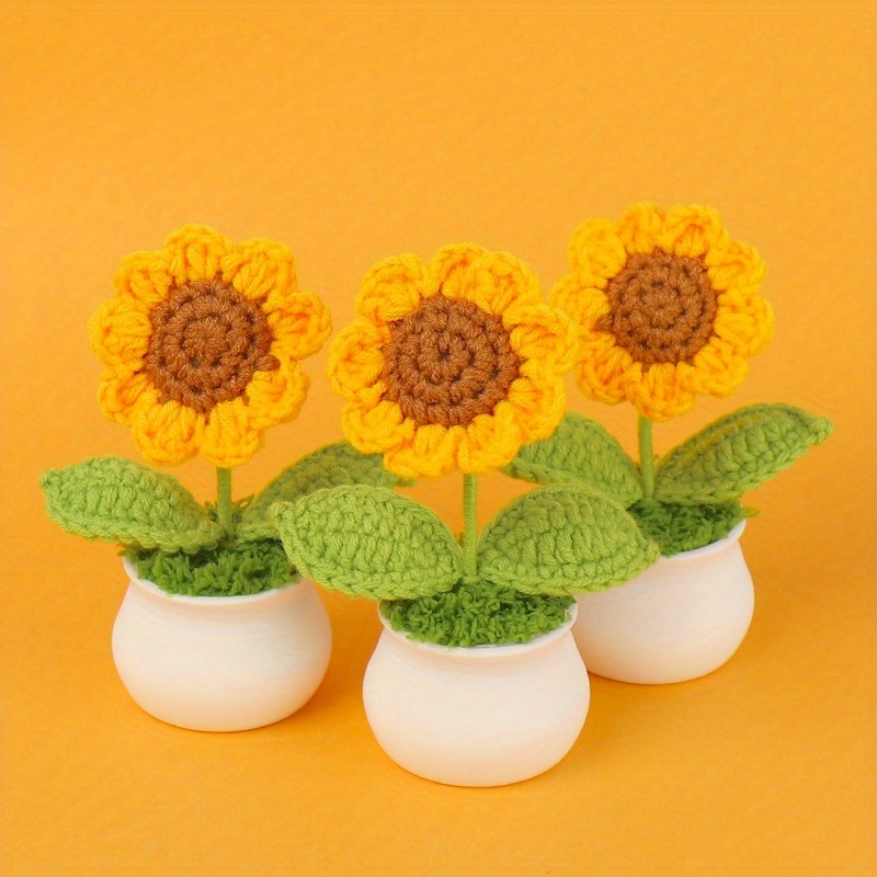 

1pc Diy Hand-woven Mini Potted Flowers - Crochet Flower Perfect For Home, Office, Desk, Tabletop, Wedding, Birthday, Holiday Decorations Eid Mubarak