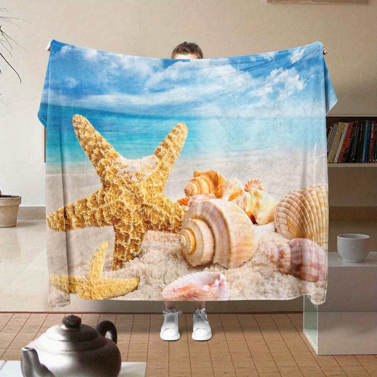 

Seashells, Starfish, Beautiful Beach Patterns, Four-season Office Chair Flannel Blankets