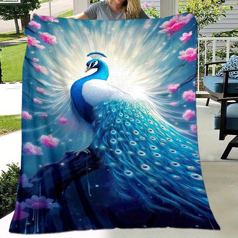 

Fantasy Beautiful Blue Peacock Printed Blankets, Animal Throw Blanket, Soft Lightweight Flannel Blankets For Couch Living Room Bedroom Room Decor